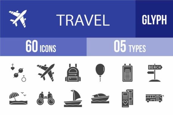 60 Travel Glyph Icons: Graphics & Icons for Crafters