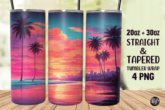 Beach Tumbler Wrap Design 20oz PNG Graphics
