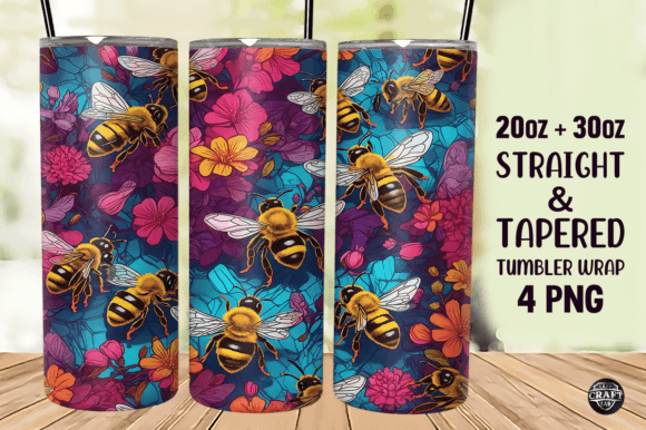 Bee Pattern 20oz Tumbler Wrap Skinny PNG Graphics