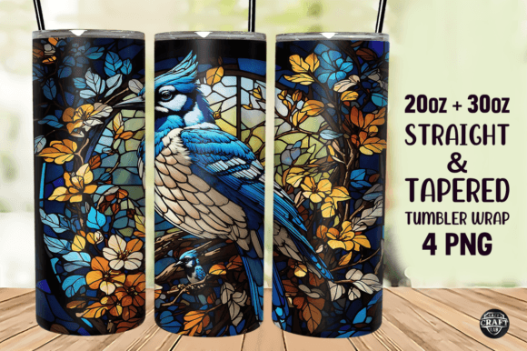 Blue Bird Stained Glass Tumbler Wrap PNG