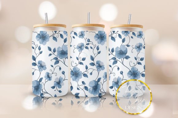 Blue Flowers Glass Can Wrap: Graphics for Crafts & Content