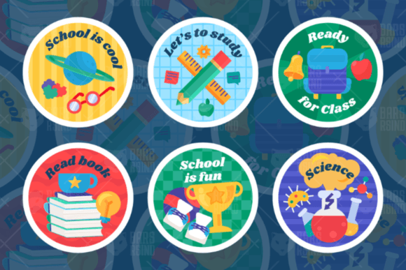 Cartoon School Stickers: Bright Graphics & Illustrations for Playful Branding