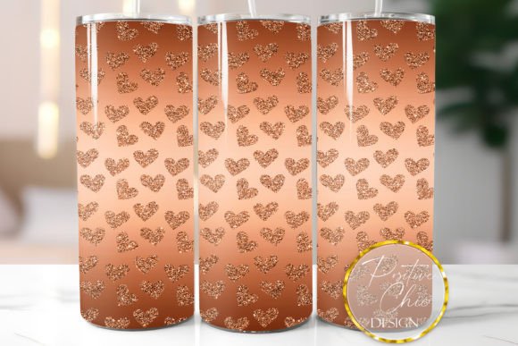Copper Hearts Glitter Tumbler PNG Design for Crafts & Graphics