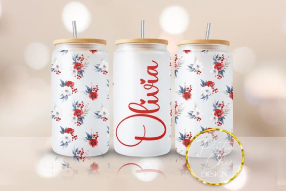 Custom Name Floral Libbey Glass Can PNG Graphics