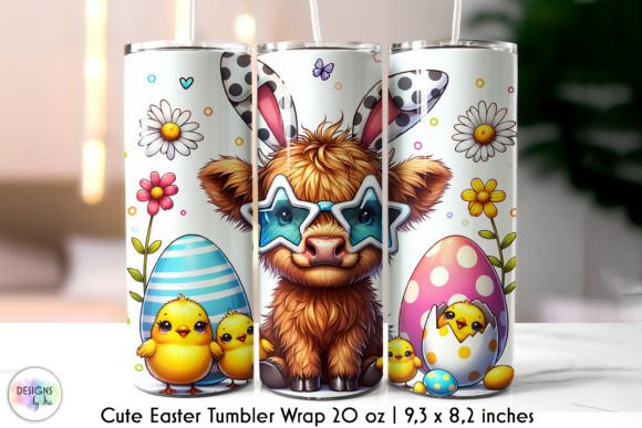 Cute Easter Highland Cow Tumbler Wrap Graphics