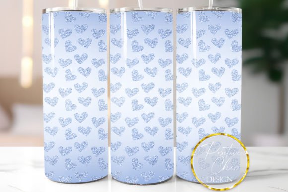 Glitter Blue Hearts Tumbler Wrap 20 Oz
