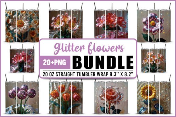 Glitter Flower Tumbler Wraps PNG Bundle: Graphics for Crafts & Branding