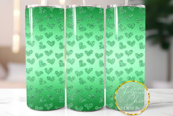 Glitter Skinny Tumbler Green Hearts PNG: Graphics for Crafts