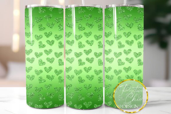 Green Tumbler Wrap Glitter Hearts Design: Graphics for Crafts-Driven Brands