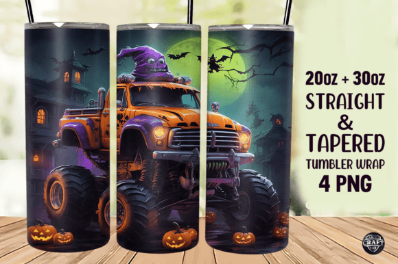 Halloween Monster Truck Tumbler Wrap PNG Graphics