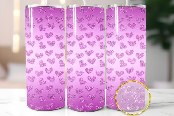 Hot Pink Glitter Hearts Tumbler Wrap PNG: Graphics for Crafts & Branding