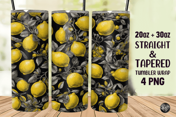 Lemon Pattern 20oz Skinny Tumbler Wrap Graphics