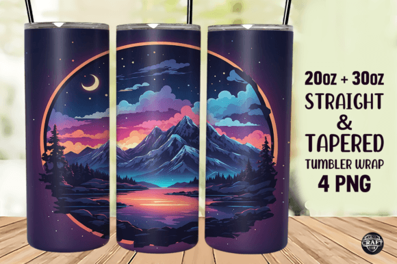 Midnight Mountains Tumbler Wrap 20oz PNG Graphics