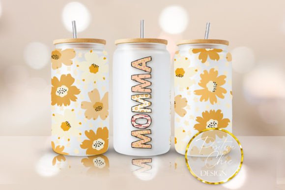 Momma Libbey Can Glass Floral UVDTF Wrap: Graphics for Crafts & Content