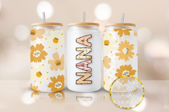 Nana Libbey Can Glass Floral UVDTF Wrap: Graphics for Crafts & Content