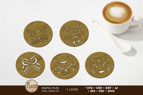 Onelayered Animal Cup Coasters Bundle: Laser Cutting & Home Decor