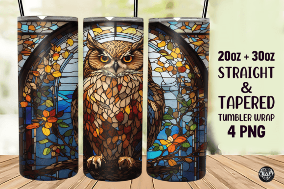 Owl Stained Glass Tumbler Wrap PNG: Graphics for Whimsical Tumbler Wraps