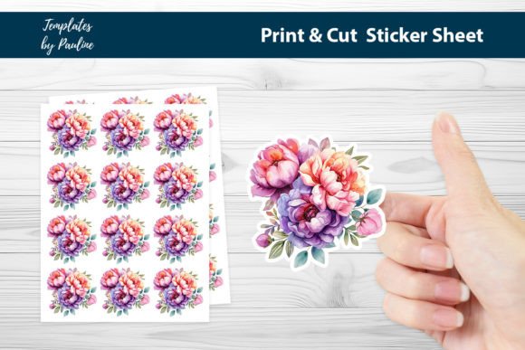 Peony Flower Digital Sticker Sheet: Graphics & Print Templates