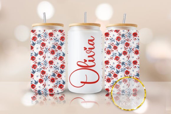 Personalized Floral Libbey Glass Can PNG: Graphics for Crafts