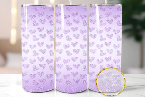 Purple Glitter Hearts Tumbler PNG Design for Crafts & Graphics