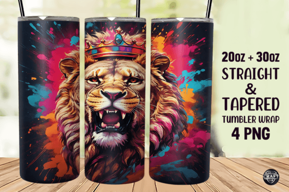 Roaring Lion Head Tumbler Wrap 20oz PNG