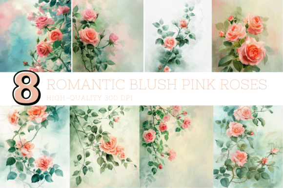 Romantic Blush Pink Roses Floral Print Graphics & Backgrounds