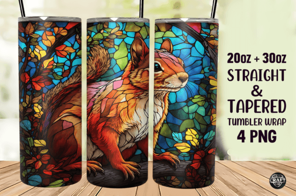 Squirrel Stained Glass Tumbler Wrap 20oz Graphics