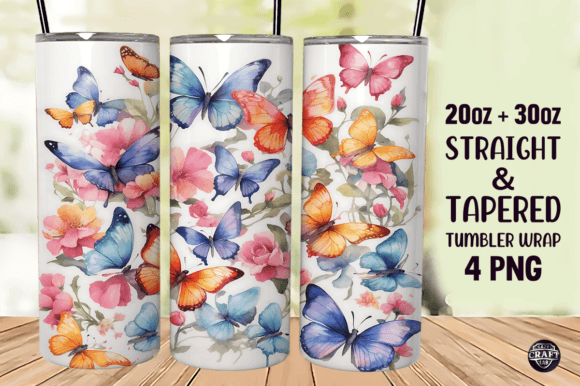 Watercolor Butterflies Tumbler Wrap 20oz Graphics