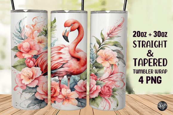 Watercolor Flamingo Tumbler Wrap 20oz Graphics