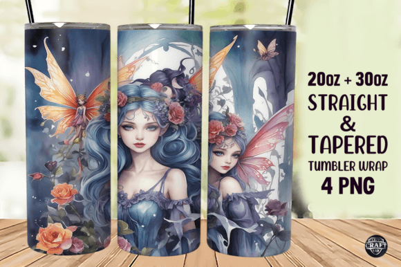 Watercolor Gothic Fairies Tumbler Wrap Graphics