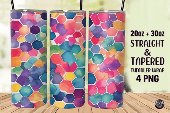 Watercolor Hexagon Tumbler Wrap 20oz PNG