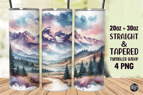 Watercolor Mountain Tumbler Wrap 20oz Graphics