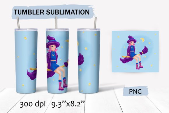 Witch on Broom Tumbler Wrap: Graphics for Crafts Projects
